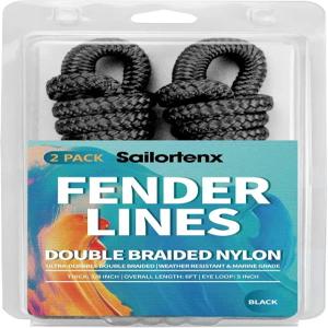 세일로텐스 보트 펜더 라인 2팩 3/8인치 x 6FT 범퍼 더블 브레이드 나일론 로프 5인치 아일렛 계류 해양