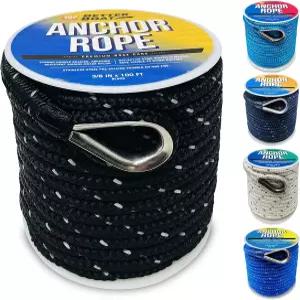 더 나은 보트 프리미엄 앵커 로프 100피트 더블 브레이드 화이트 나일론 마린 라인 위한 반사형 3/8인치 릴