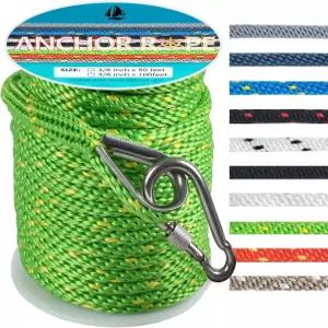 3/8인치 50피트 앵커 로프 보트 솔리드 브레이드 MFP 316 스테인리스 골무 및 스냅 후크가 있는 라인 -