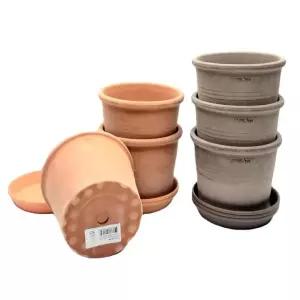 3개 실린더 토분 13x10cm+동그라미 받침 이태리토기화분 황토분 토기화분 세트 둥근 빈티지 수입 원통형 황