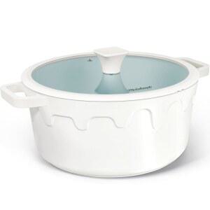 미켈란젤로 8쿼트 수프 냄비 뚜껑 - 인덕션 쿡탑용 논스틱 대형 세라믹 스톡 냄비, 실리콘 손잡이 커버 및 냄비 홀더가 있는 8qt 논스틱 요리 냄비, 크림