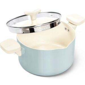 미켈란젤로 파스타 냄비와 스트레이너 뚜껑 - 뚜껑이 있는 6쿼트 요리 냄비, 트위스트 및 잠금 손잡이로 코팅된 논스틱 스파게티 냄비 세라믹으로 쉽게 배수, 인덕션 호환, 부드러운 아쿠아