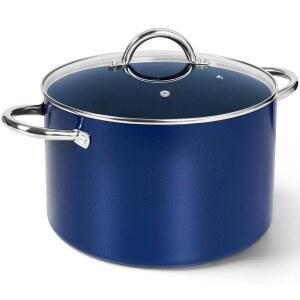 미켈란젤로 뚜껑 포함 8쿼터 스톡 냄비, 무독성 요리 냄비, 뚜껑 포함 세라믹 수프 냄비, 스테인리스 스틸 손잡이 포함 논스틱 냄비, 인덕션 호환