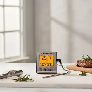 디지털 요리용 심부온도계 스테이크 베이킹 오븐 탐침 타이머 2구용 바베큐 고기