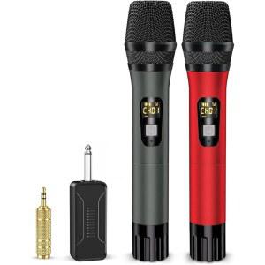 무선 마이크 충전식 수신기가 있는 전문가용 UHF 메탈 듀얼 핸드헬드 다이내믹 시스템 1/4인치 출력 160피트 범위 노래방용 오토 커넥트 파티 노래 교회 연설 DJ