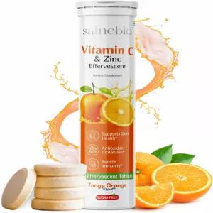 세인바이오 비타민 C 1000mg 및 아연 발포 정제 - 톡 쏘는 오렌지 향이 첨가된 면역 지원 보충제 면역력