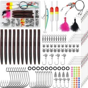 141pcs 서핑 낚시 태클 키트 소금물 바다 다양한 액세서리에는 슬립 밥버스 미끼 리그 후크 싱커 웨이트