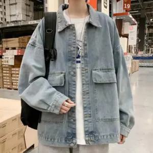 남성 데님 캐주얼 루즈핏 포켓 긴팔 재킷 집업 청자 흑자 남자 여성 후드 오버 여자 크롭 브랜드의류 블루