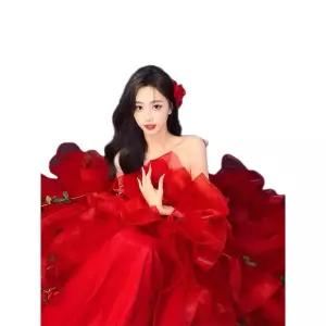 레드 유색드레스 이브닝 촬영 연주회 원피스 드레스 칵테일 여성 튜브탑 롱