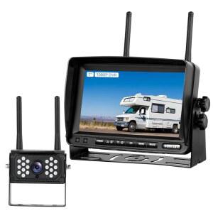 트럭/트레일러/캠퍼용 WOOCARTY 7인치 무선 RV 백업 카메라 시스템 1080P 듀얼/쿼드 분할 화면DVR 포함 클리어 나이트 비전 4대의 지원 IP68 방수 디지털