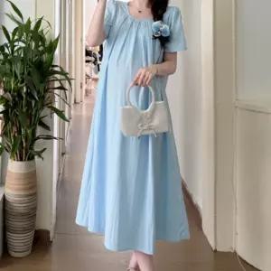 메이유즈 A라인 플리츠 롱원피스 여름 임부복 휴양지 데일리룩