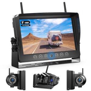 Fookoo 1080P 9인치 마그네틱 무선 백업 카메라 HD IPS 모니터 충전식 2면 뷰 1대 후방 설치 시간 1분 트레일러 RV 트럭 DCX903을 위한 긴 배터리 수명의 드릴링 IR 라이트 없음