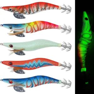 야광 오징어 지그 소금물 미끼 5/10개 새우 갈고리 형광 소매 문어 인공 야간 낚시 도구 크기 2.5 3.5