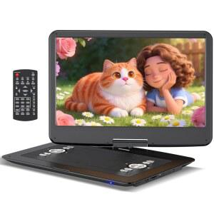 WONNIE 18인치 휴대용 DVD 플레이어 15.6인치 HD 스위블 화면 6시간 충전식 배터리 대형 지원 MP4 MKV 비디오 USB /SD 카드 /Sync TV 고음량 스피커 모든 지역