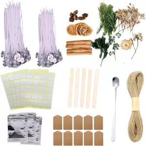 221pcs 캔들 제작 키트 및 완성 도구 세트 4in 면 윅스 3컬러 염료 1팩 드라이 플라워 심지 홀더 스티커 등