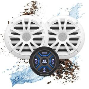 BOSS 오디오 시스템 MG150W.6 마린 보트 스테레오 사운드 스피커 패키지 - 내장 2개의 채널 앰프 헤드 유닛 IPX6 내후성 블루투스 CD 플레이어 없음 USB 6.5인치 풀레인지