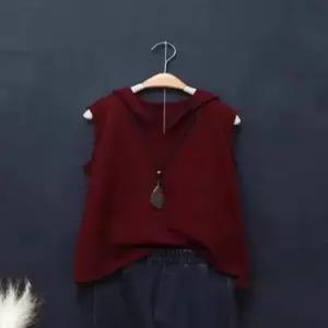 엘럽 레드 여성 니트 봄 가을 조끼 아우터 설 후드 셔츠 민소매 원템3