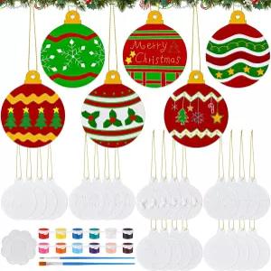 페인트 팔레트와 브러시 로프로 스 볼 장식 공예 키트를 칠하는 Zubebe 30개 세라믹 트리 벽난로를 나만의