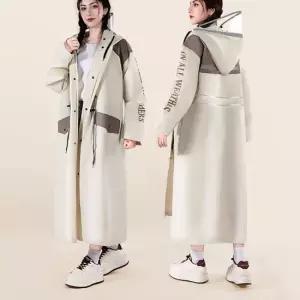 남녀공용 코트형 패션 우비 투명창 방수 허리조절 오버핏 후드 롱 레인코트
