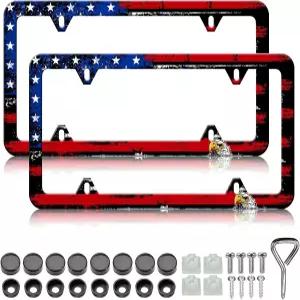아메리칸 플래그 이글 번호판 프레임 패트리엇 알루미늄 금속 홀더 커버 2팩 방청 방수 자동차 장식용 태그