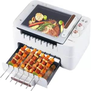 MIOAOTCE 3-in-1 꼬치 전기 실내 그릴 - 360 자동 회전식 무연 3가지 조리 모드 온도 조절 가능 탈착식