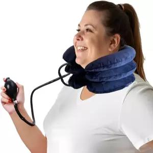 목 감압 장치 스트레칭기 팽창 및 조절 가능 세탁 포장 견인 베개 또는 경추 칼라로 이상적인 사용 파란색