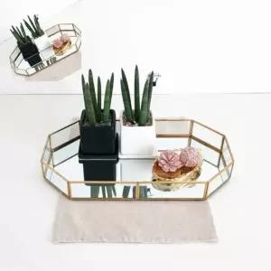 ( )골드라인 미러 팔각 트레이 L사이즈 팔각대형 인테리어받침대 거실테이블 거울트레이