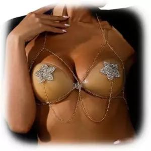 쿠스미어 라인스톤 스타 니플 페이스티스 바디 체인 주얼리 레이브 커버 스티커 크리스탈 여성용