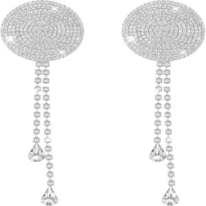 2개의 라인스톤 태슬 니플 페이스트 커버 스티커 부비 크리스탈 가슴 실버 페이스트리 브라 여성 커플