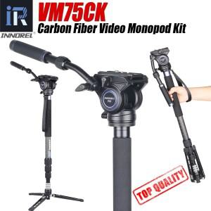 INNOREL 카본 모노포드 키트, DSLR 카메라 망원경용 탈착식 삼각대 베이스, 전문 유체 헤드 포함, VM75CK,