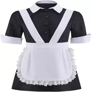 LQTIKLD 여성 마젠타 코스프레 코스튬 호러 쇼 메이드 유니폼 앞치마 드레스 할로윈 의상