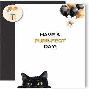 고양이 애호가를 위한 모쉬 블랙 생일 인사말 카드 엄마 봉투 및 스티커
