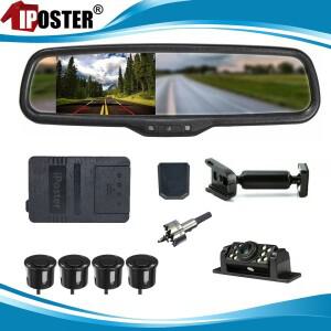 iPoster 자동차 4.3인치 후방 거울 모니터 No1 브래킷+자동차 번호판 카메라+ 4개 블랙 컬러 주차 레이더