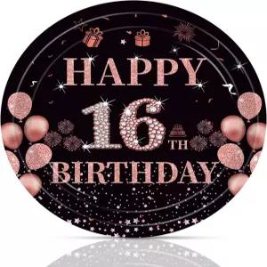피토이플락 50Pcs 스위트 16 파티 장식 7인치 16번째 생일 접시 식기 세트 블랙 로즈 골드 서빙 50