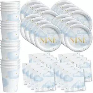 온 클라우드 나인 생일 파티 용품 - 브라이덜 샤워 식기 세트 접시 냅킨 컵 포함 16인용 키트