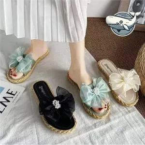 우아한 진주 리본 슬리퍼 편안한 여름 용 러블리진주리본슬리퍼 예쁜슬리퍼 라이프채널