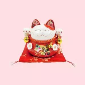 [문구/오피스] 전통 복고양이 세라믹 레드 일본 저금통