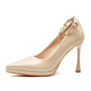 여친 신발 힐펌프스 하이힐 슈즈 프렌치 일자 스트랩 가보시 힐 패션 센스 스틸레토 펌프스 MF5