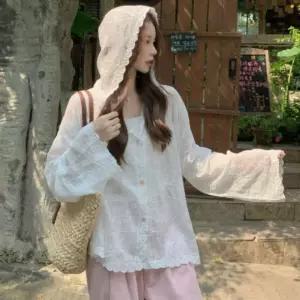 플라워 자수 시스루 가 비치 가디건 롱가디건 긴팔 볼레로 망사 여름 면가디건 캐주얼