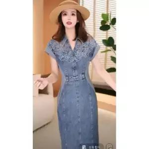 여친 원피스 데님 빈티지 얇은 핏 프렌치 레이어드 레이스 스포M1