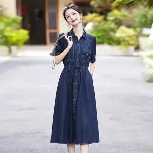 원피스 여성 데님 여름 빈티지 캐주얼 오늘도예쁜 청치마 진청 프렌치 이 반팔 A라인 OOTD2