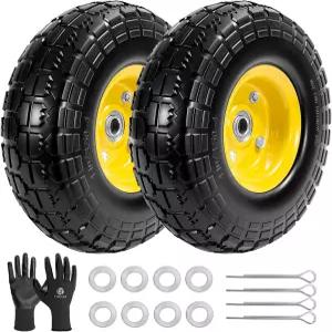 LTNICER 10인치 솔리드 고무 타이어 및 옐로우 휠 4.10/3.50-4 10 x 3.5 5/8인치 베어링이 장착된 플랫