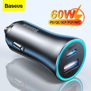 Baseus 60W USB  C 차량용 충전기 빠른 QC 4.0 PD 3.0 iPhone 13 12 Pro Max Xiaomi Samsung 용 고속
