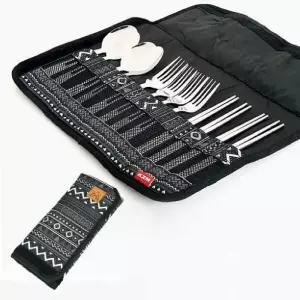 카즈미 커트러리 세트 캠핑 수저 포크 젓가락 4인용용품 소품 취사 식사 파우치 식기류