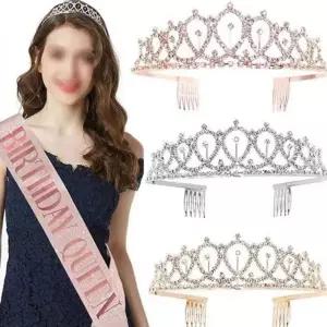 생일 축하 파티 티아라 어깨띠 미스코리아띠 세트 소 실버