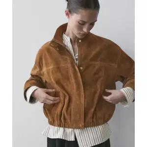 MASSIMO DUTTI [적립금 5%]스웨이드 레더 크롭 봄버 재킷 409456