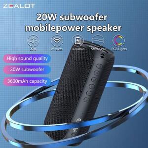 Zealot S32 MAX 야외 휴대용 서브우퍼 무선 스피커 방수 IPX 5 듀얼 페어링 3600mAh 배터리.