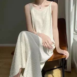 [하프클럽/]여성 플리츠 끈나시 롱원피스 1P 데일리 주름 치마