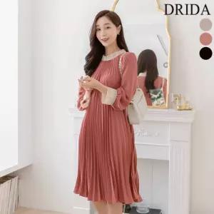 [드리다]드리다 봄 가을 레이스 코튼 정장 주름 플리츠 A라인 원피스 엄마옷 40-50대 중년여성 미시 하객룩