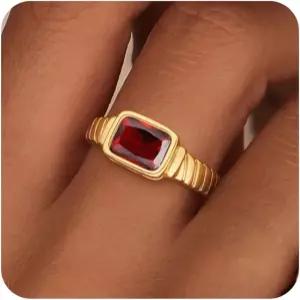 여성용 ZHESHY 탄생석 골드 반지 비타니시 빈티지 청키 젬스톤 에메랄드 14K 도금 CZ 시그넷 엄지 밴드